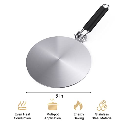 Heat Diffuser Simmer Ring Plate, Stainless Steel With Stainless Handle, Induction Adapter Plate For Gas Stove Glass Cooktop Converter, Flame Guard Induction Hob Pans, 7.5Inch & 8Inch & 9.25 Inch