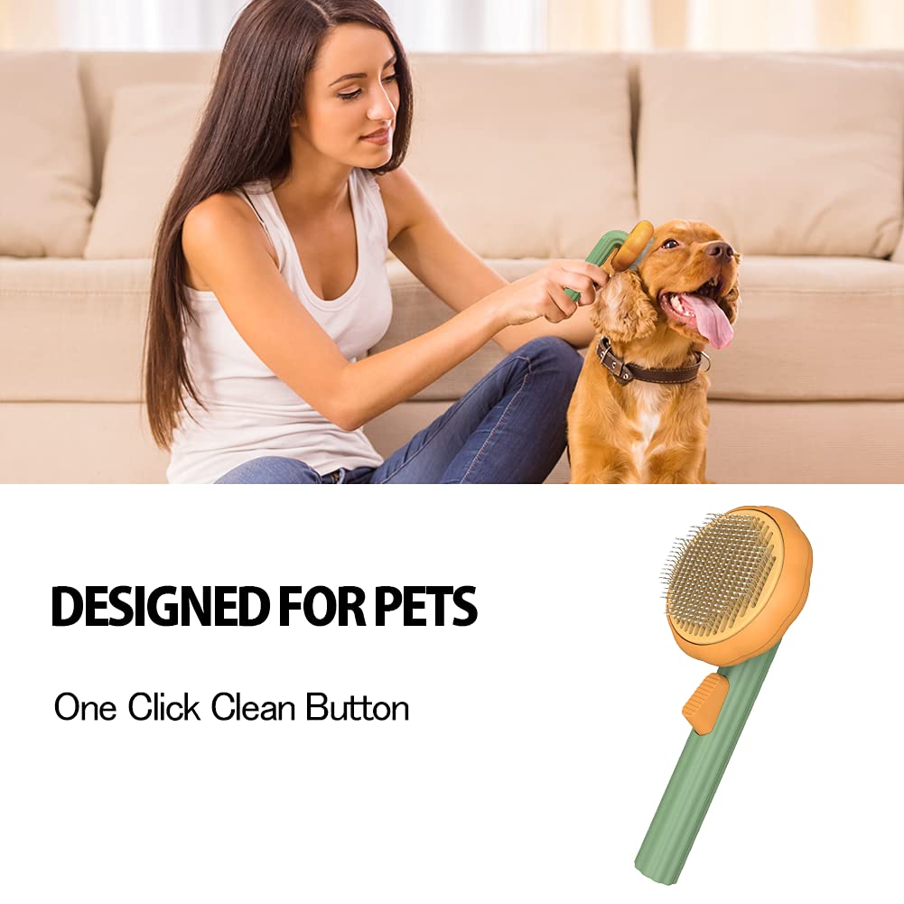 Pet Pumpkin Brush, Pet Grooming Self Cleaning Slicker Brush For Dogs Cats Puppy Rabbit, Cat Brush Grooming Gently Removes Loose Undercoat, Mats Tangled Hair Slicker Brush