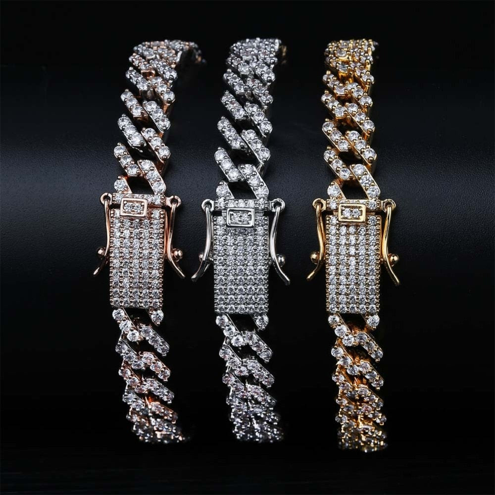 TOPGRILLZ Hip Hop Iced Out Bling CZ Men Bracelet fashion 7 8 9 inch long Miami Cuban Chain bracelets male Hiphop jewelry gifts