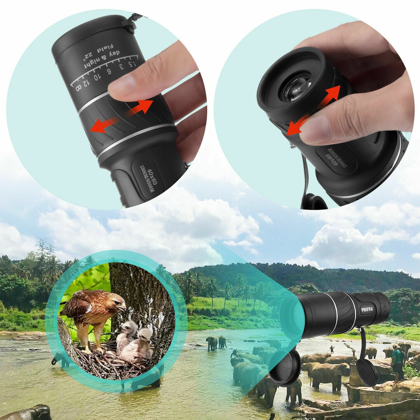 40x60 Day Night Vision HD Optical Monocular Hunting Camping Handheld Telescope Life Waterproof, Anti-Fog Monocular Suitable For Observing Nature Animals